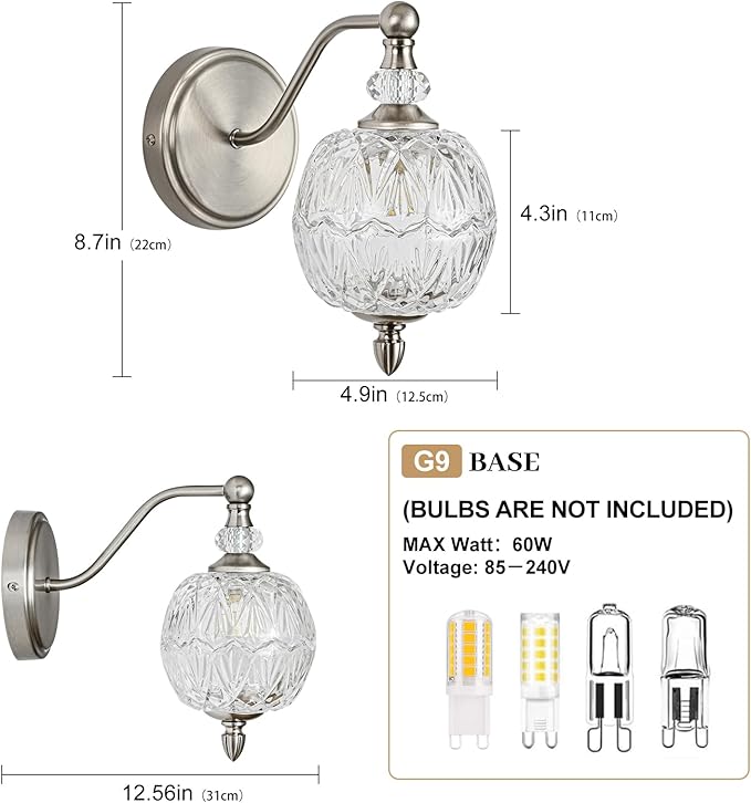 1 Piece Brushed Nickel Wall Sconce, 1-Light Mid Century Modern Brushed Nickel - Image 5
