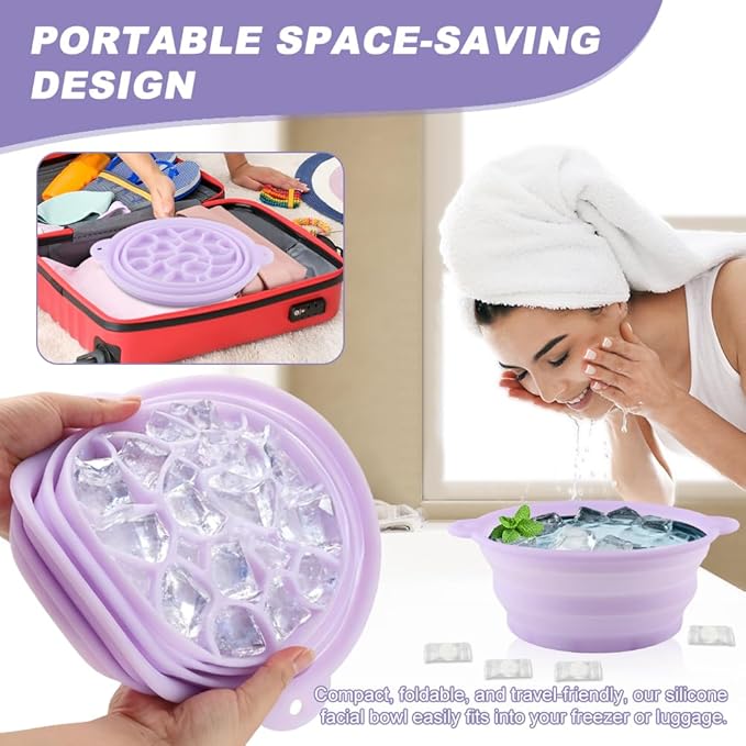 Face Bowl for Ice with Built-In Ice Tray, Collapsible Silicone Facial Ices Bath - Image 7