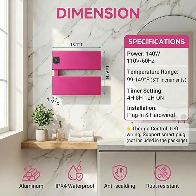 Electric Towel Warmer, Heated Towel Rack - Image 6