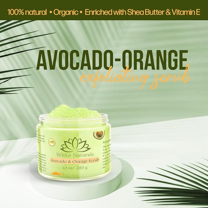 Organic Avocado & Orange Body Scrub Moisturize & Soften Skin, Pure Natural - Image 4