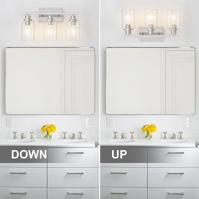 3 Light Bathroom Light Fixtures Brushed Nickel Vanity Light Over Mirror Modern - Image 6