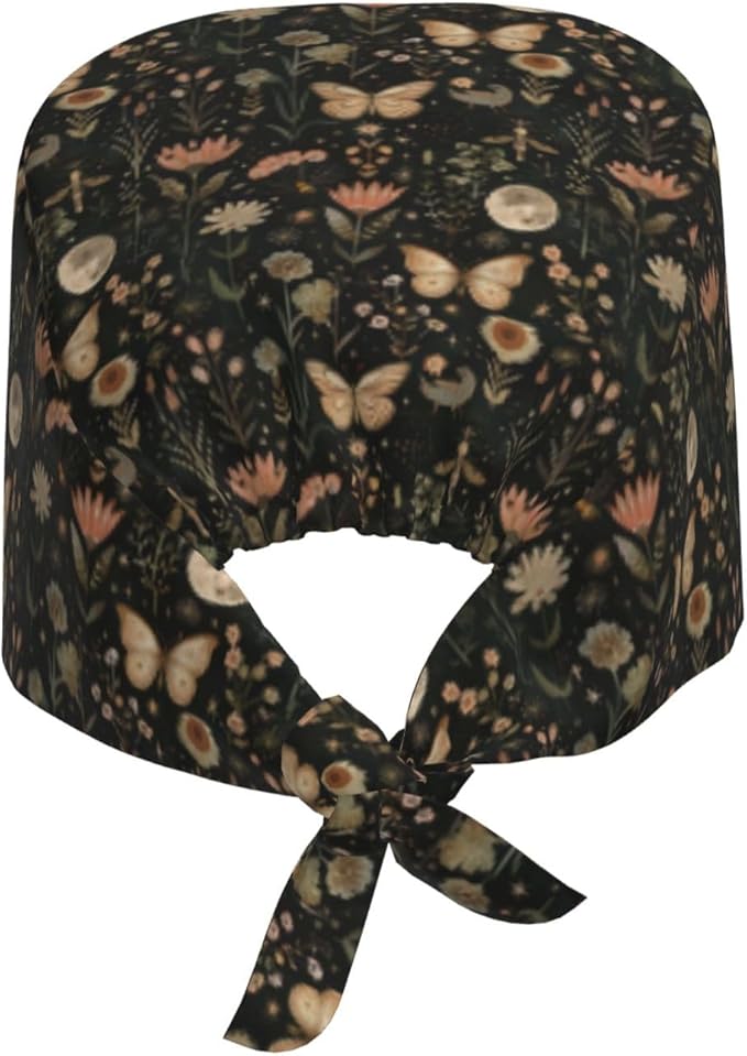 Scrub Cap for Women and Men Boho Black Leaf Pattern Adjustable Breathable - Image 8