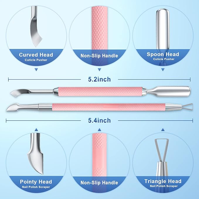 2PCS Metal Pink Cuticle Pusher and Scraper, Nail Trimmer Cutter Stainless Steel - Image 2