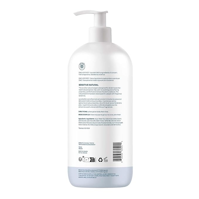 ATTITUDE Body Wash for Sensitive Skin, EWG Verified Shower Gel, Soothing Oat - Image 6