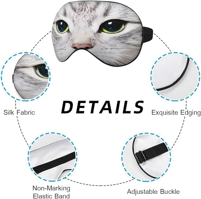 Cat Silk Eye Mask Sleep Mask Cute Funny Kitten Big Green Eyes Animal Pet Eye - Image 3