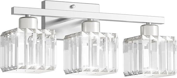 comzler 3-Light Bathroom Light Fixtures Over Mirror, Brushed Nickel Crystal - Image 9