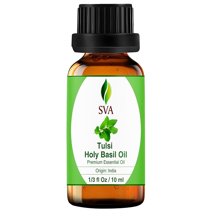 SVA Holy Tulsi Essential Oil – 1/3 Fl Oz – 100% Natural Tulsi Oil by SVAORGANICS