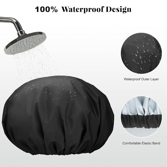 3 Pack Reusable Shower Cap for Women, Waterproof Hair Cap for Shower and Bath - Image 2