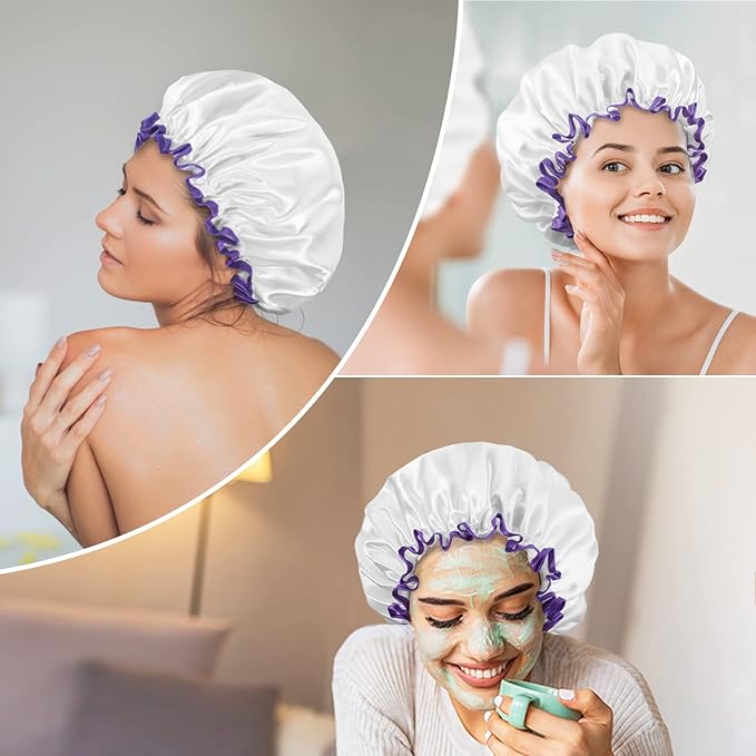 Aquior Shower Cap, Shower Cap for Women Reusable Waterproof, Large Bath Hair - Image 6