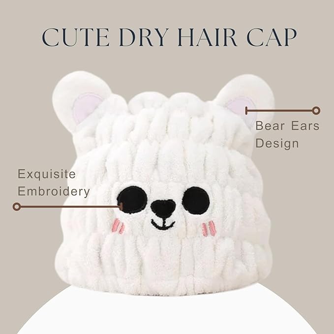 Microfiber Hair Towel Wrap for Kids, Snow Bear Dry Hair Cap Suck Water - Image 3