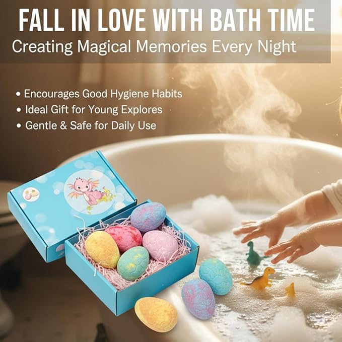 Bath Bombs with Surprise Inside, 6/12 Pack Fizzy Bubble Bath Gift Set, Dinosaur - Image 6