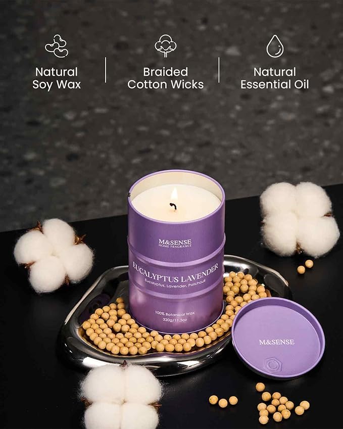 M&SENSE Eucalyptus Lavender Scented Candles Natural Non Toxic, Aromatherapy - Image 3