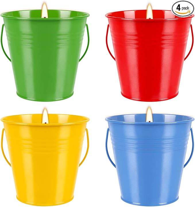4 Pack 12oz Citronella Scented Candles, Colorful Metal Bucket Candles by fclayvts