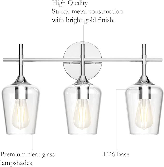 Ralbay Vintage 3 Light Vanity Light Fixture Industrial Chrome Bathroom Light - Image 4