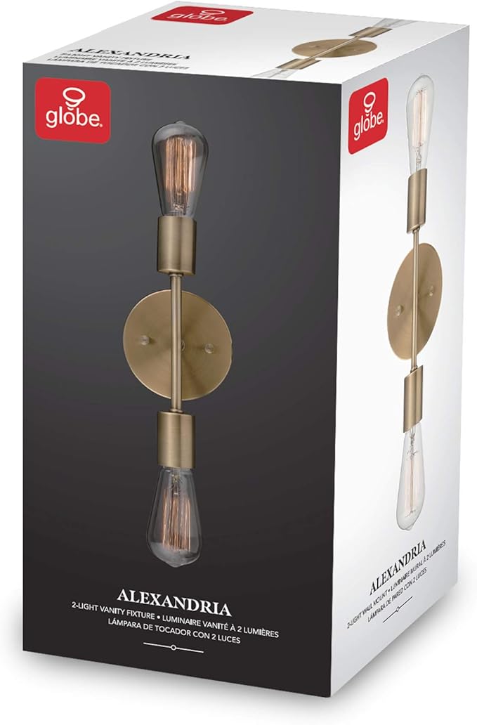 Globe Electric 2-Light Vanity Light, Matte Brass, Open Socket, Horizontal - Image 8
