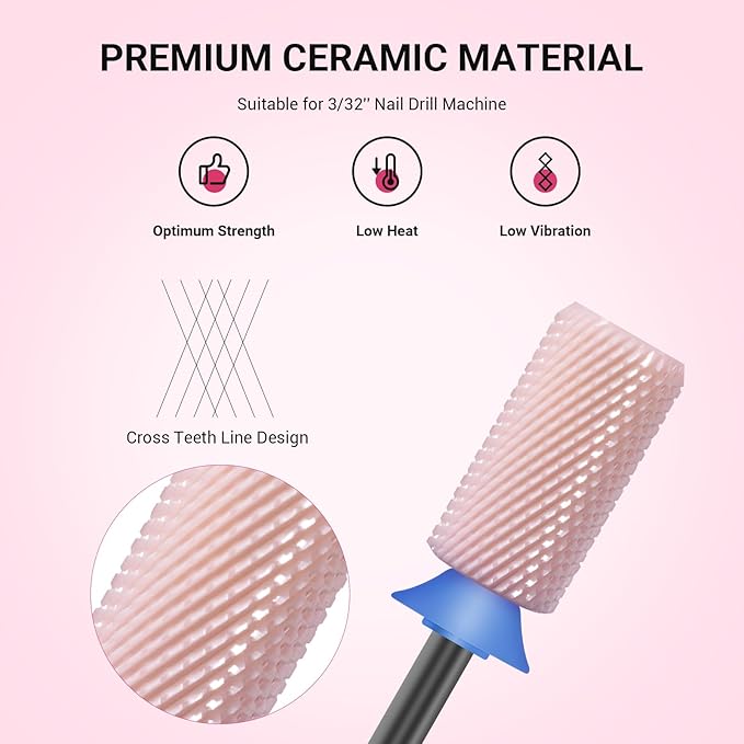 MelodySusie Ceramic Nail Drill Bits, 3/32'' Chamfer Flat Top Large Barrel Bits - Image 2