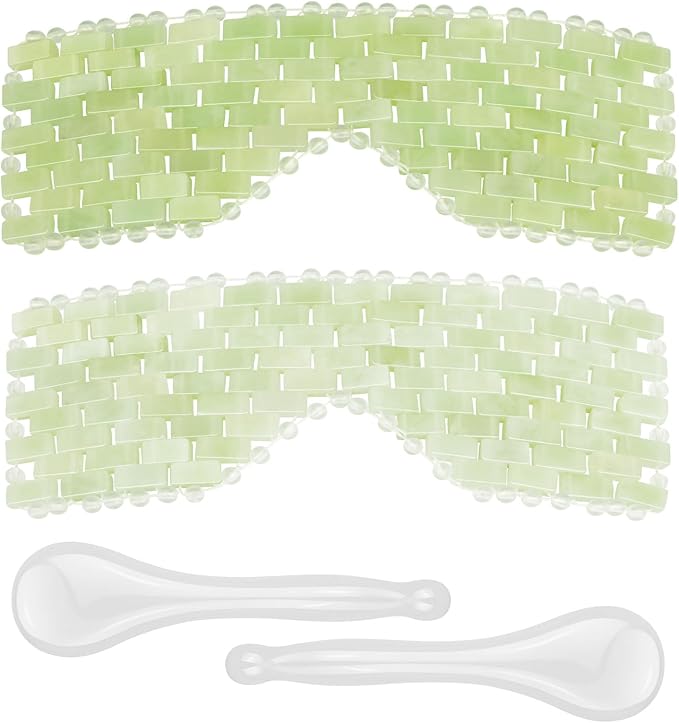 4 Pcs Jade Eye Mask & Skin-Safe Glass Facial Massage Tool, Jade Cooling Mask & by LazyGa