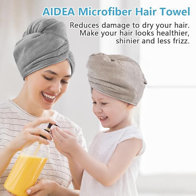 AIDEA Microfiber Hair Towel Wrap, 5 Pack Hair Turbans, Super Absorbent Quick - Image 6