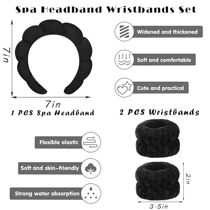 Spa Headbands for Washing Face Wristband Set Sponge Makeup Skincare Headband - Image 2