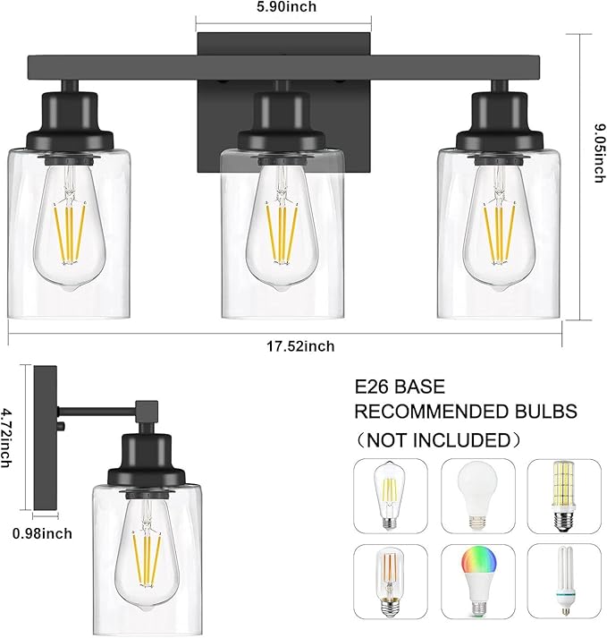 3-Light Bathroom Light Fixtures, Modern Bathroom Wall Lights Over Mirror - Image 5