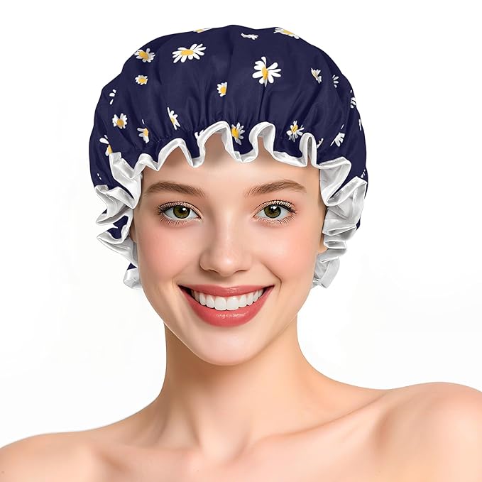Waterproof Shower Caps for Women, Pattern And Solid Color Dual-Layer Design For by MeliyaSmartwatchAccessories