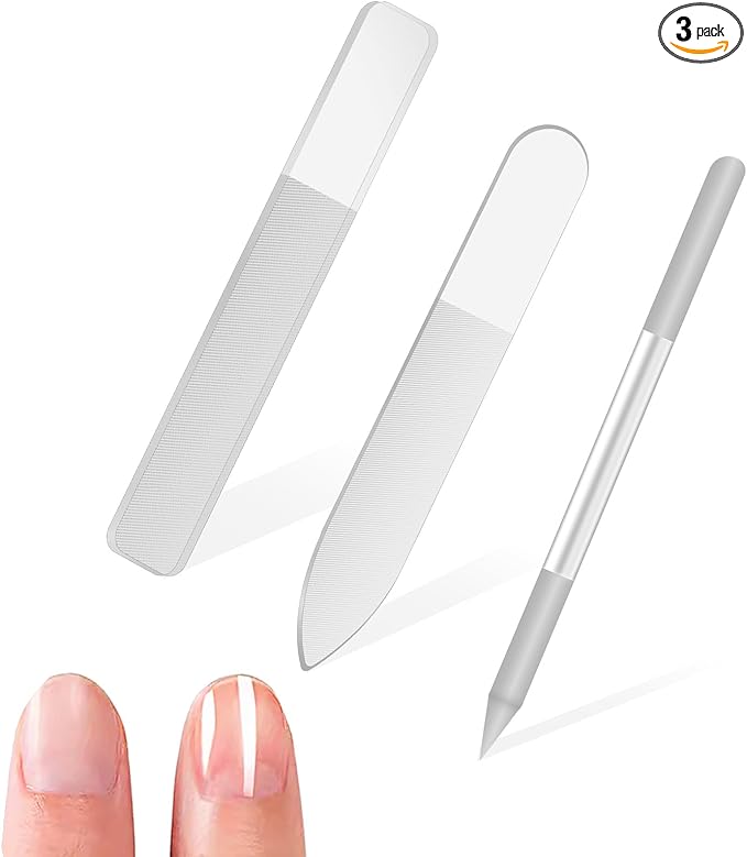 3 PCS Glass Nail Files for Natural Nails, Glass Nail Buffer and Shine Kit by Unknown