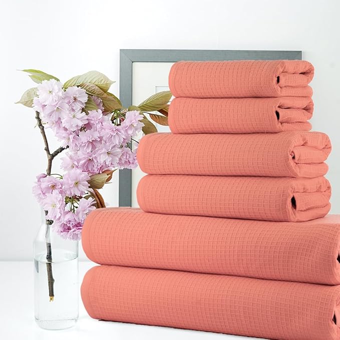 CASA COPENHAGEN Waffle 6Pcs 100% Egyptian Cotton Large Designer Towels Gift - Image 3