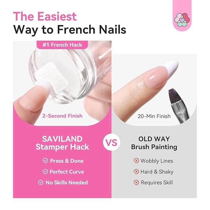 Saviland French Tip Nail Stamp: 4PCS Nail Art Stamper Kit Clear Silicone Nails - Image 4