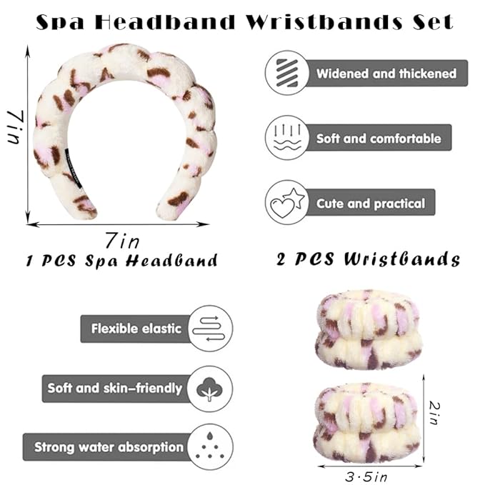 Tetizo Spa Headbands for Washing Face Wristband Set Sponge Makeup Skincare - Image 2