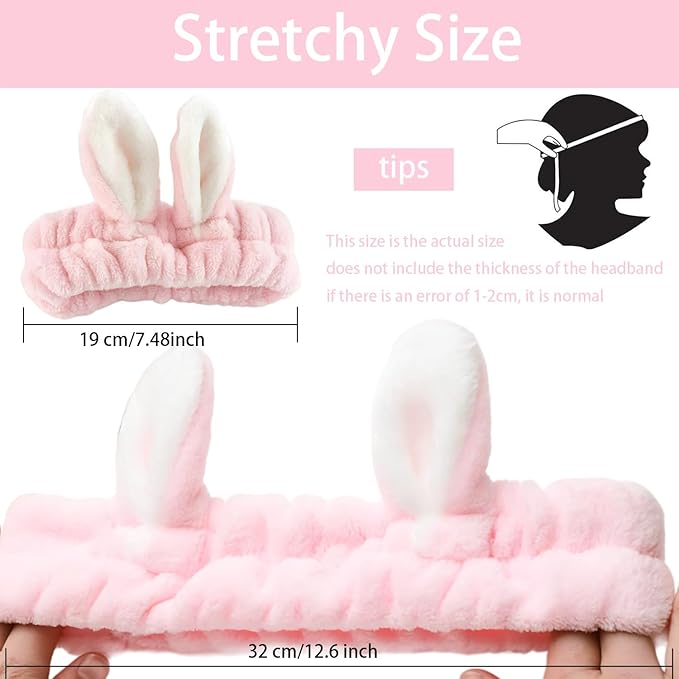musejoy 2 Pcs Headband Bunny Ears Headband, Cute Spa Headbands - Image 6