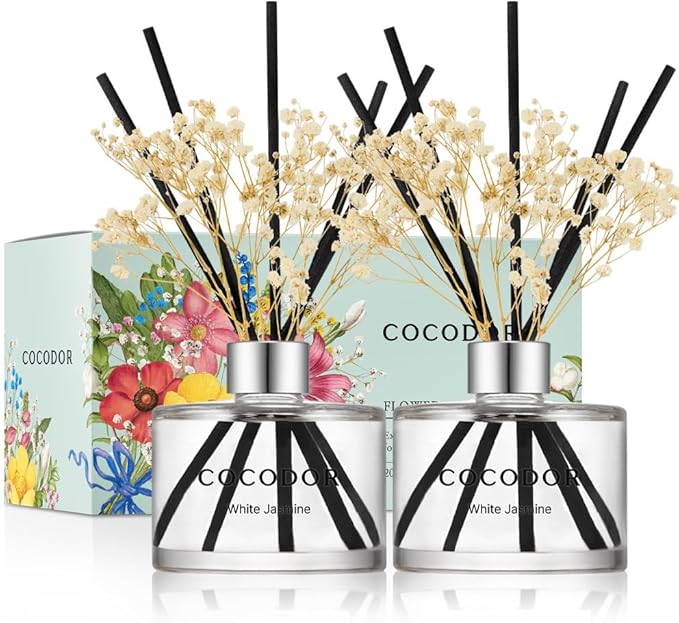 COCODOR Preserved Flower Reed Diffuser/White Jasmine/6.7oz/2Pack / Home by COCODOR
