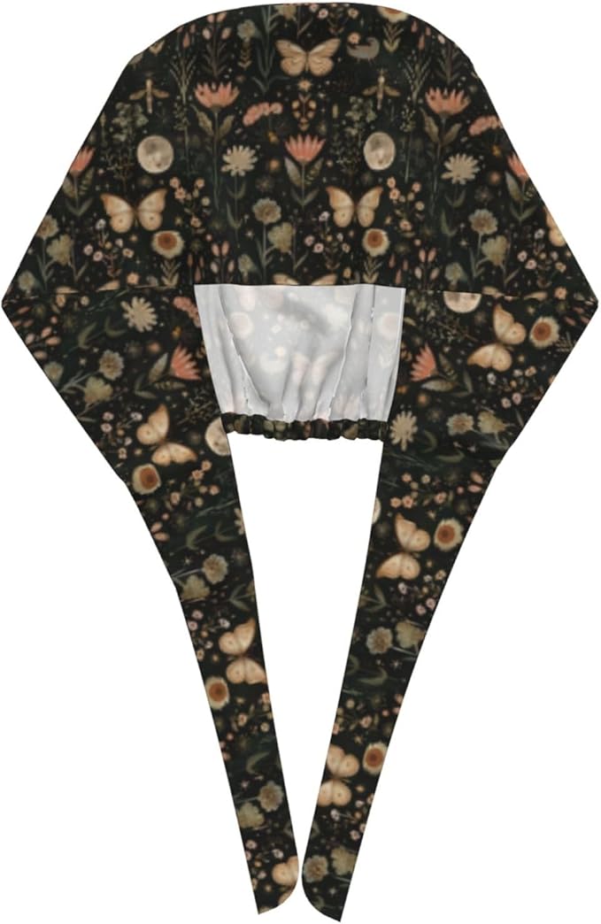 Scrub Cap for Women and Men Boho Black Leaf Pattern Adjustable Breathable - Image 9