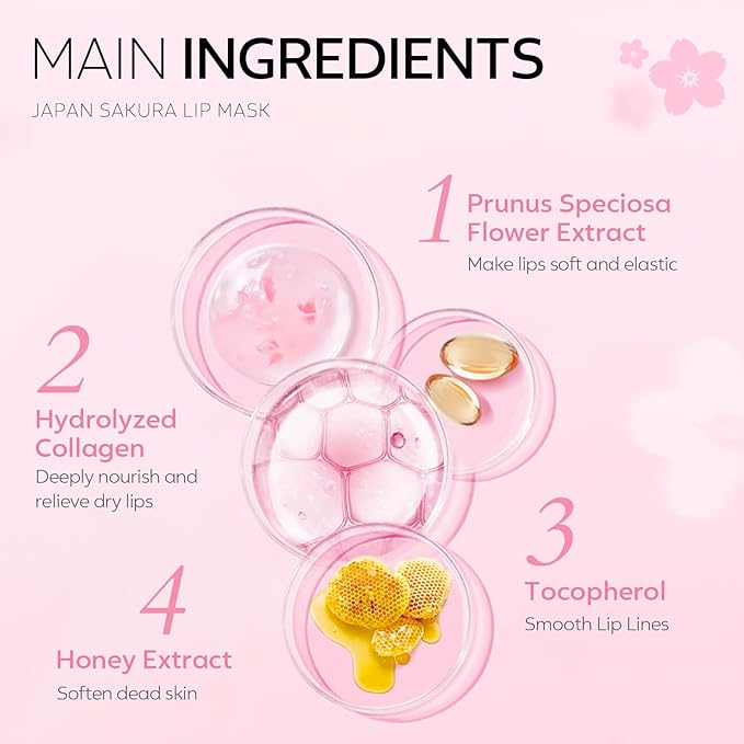AKARY Sakura 5 Pieces Hydrating Lip Mask, Lip Sleep Mask Collagen Crystal Lip - Image 5