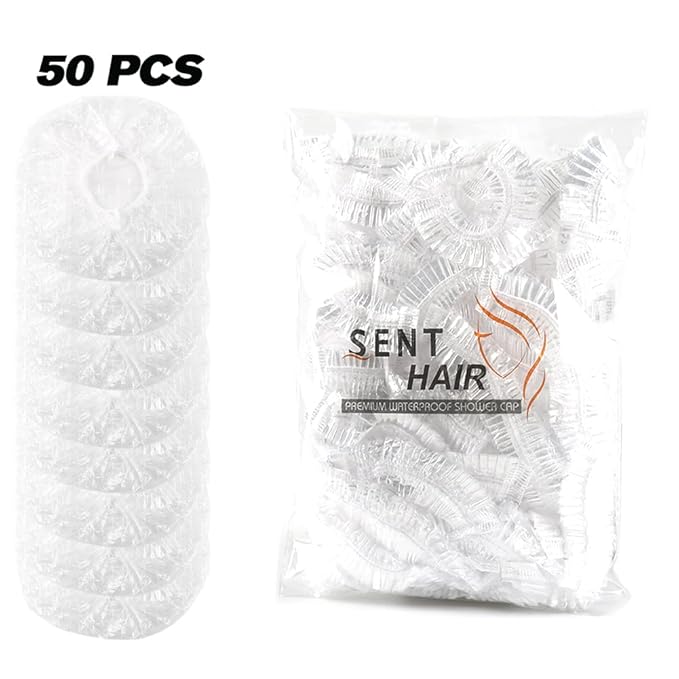 Shower Cap 50 Pcs Disposable Plastic Bath Cap Waterproof Spa Shower Cap XLarge - Image 2