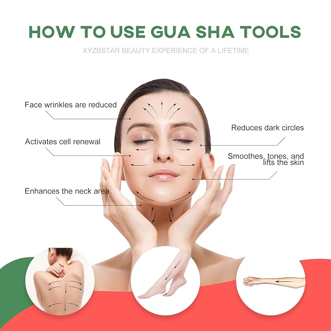 Gua Sha Facial Tools Set of 3 Guasha Massage Tool Jade Gua Sha Scraping Massager - Image 5