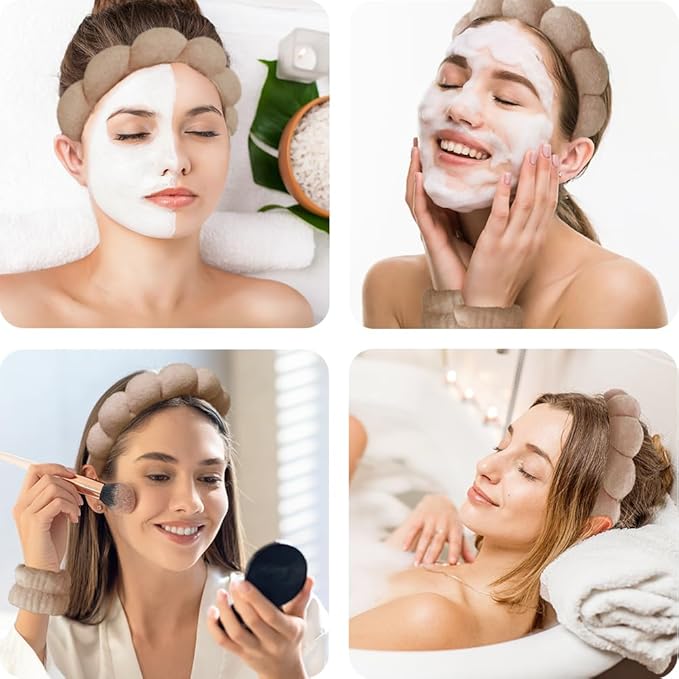 Spa Headbands for Washing Face Wristband Set Sponge Makeup Skincare Headband - Image 3