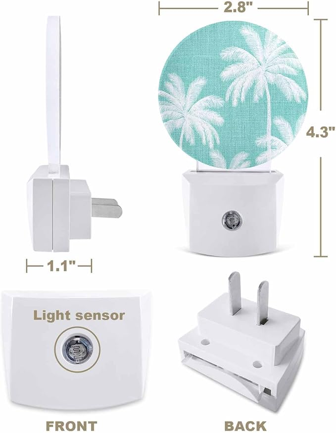 Night Lights Auto Sensor Tropical Palm Trees Night Light Teal Linen Coastal - Image 2