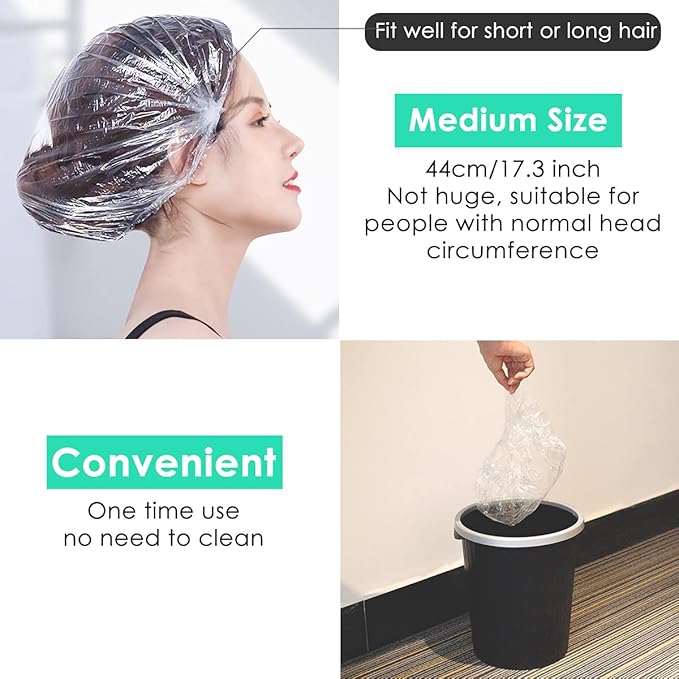 Keeygo Disposable Shower Caps 30 PCS Bath Caps Clear Waterproof Plastic Wraps - Image 5