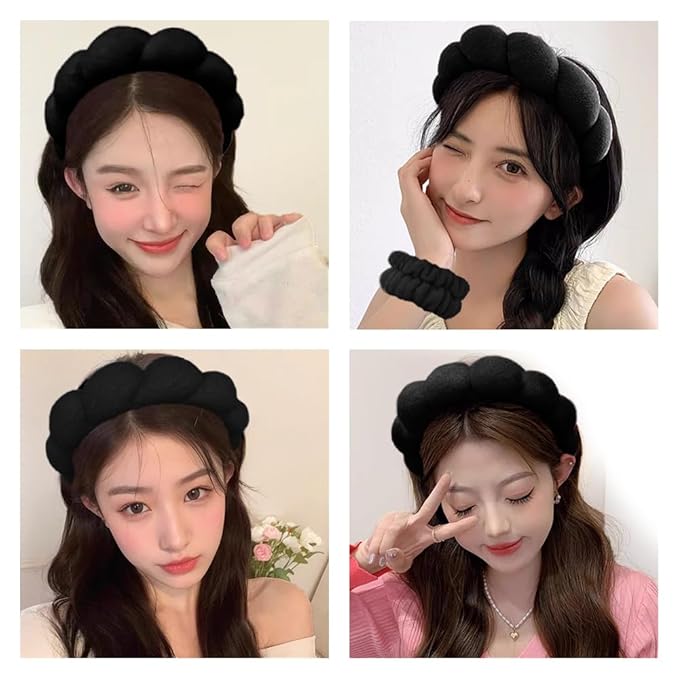 Spa Headbands for Washing Face Wristband Set Sponge Makeup Skincare Headband - Image 4
