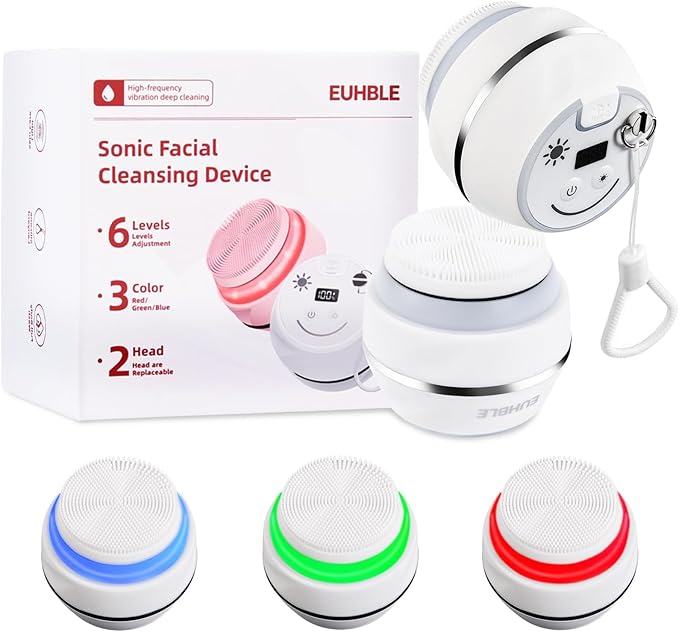 Electric Facial Cleaner with 6 Modes & 3 Light Effects, Rechargeable Waterproof by EUHBLE
