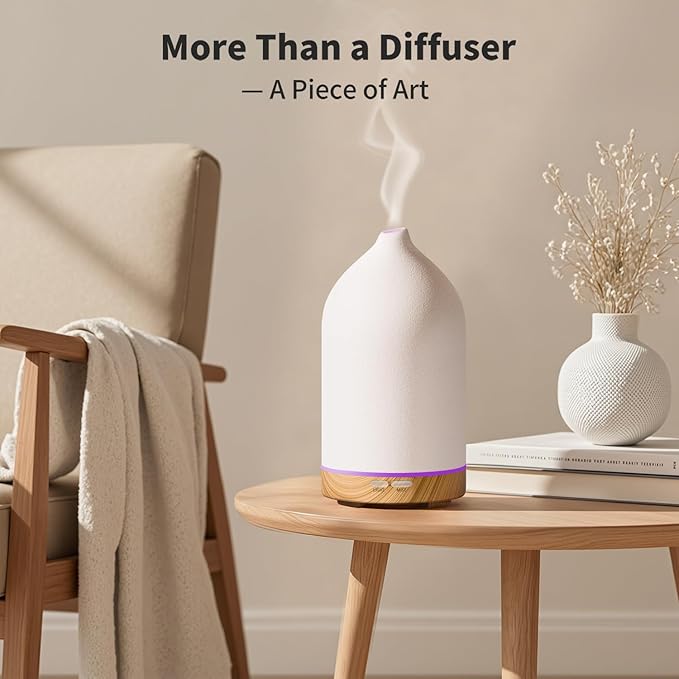 URPOWER 120ML Ceramic Essential Oil Diffuser, Ultrasonic Aromatherapy Diffuser - Image 5
