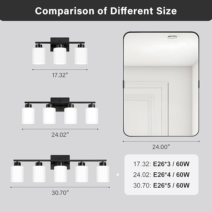 FonmYim Black Bathroom Light Fixtures, 4-Light Modern Vanity Light Over Mirror - Image 7