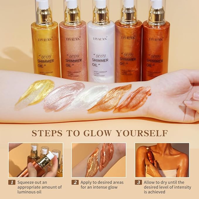 Liyalan Shimmer Body Oil Golden Brown 5 Color Bronze Face Glow Pearl - Image 3