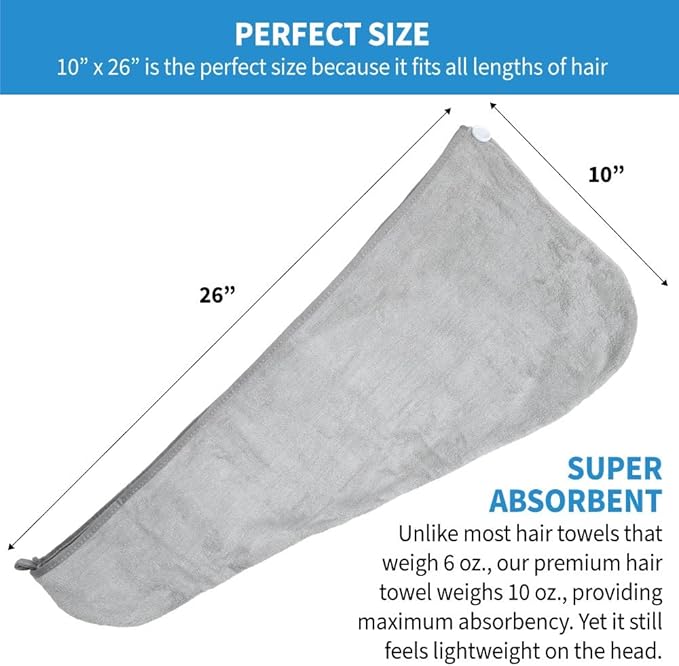 ForPro Professional Collection Premium Microfiber Hair Towel Wrap, Cool Grey + - Image 5