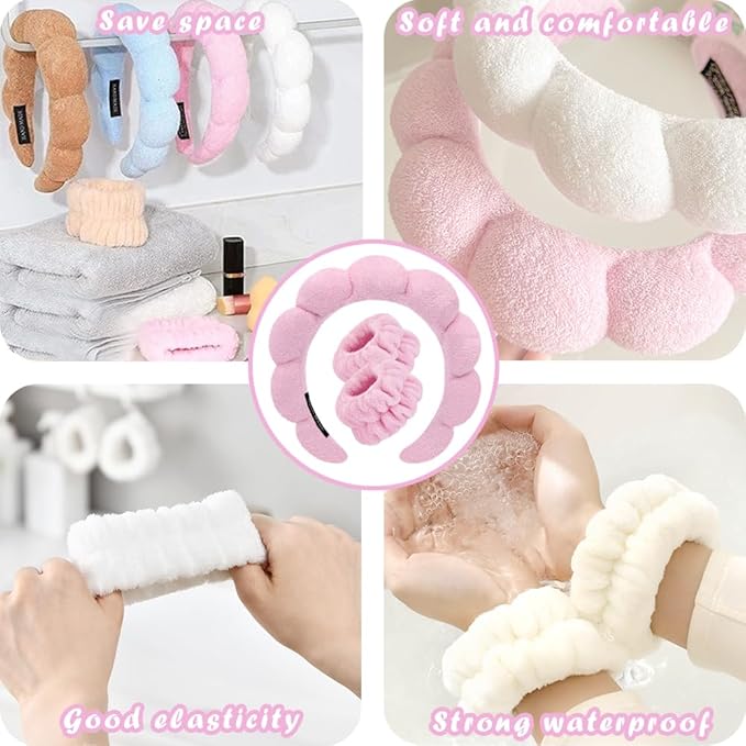 Tetizo Spa Headbands for Washing Face Wristband Set Sponge Makeup Skincare - Image 5
