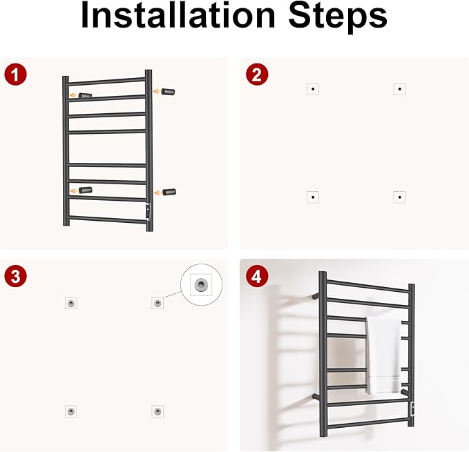 Towel Warmer Bathroom Wall Mounted Drying Rack Plug-in Electric Heated Towel - Image 2