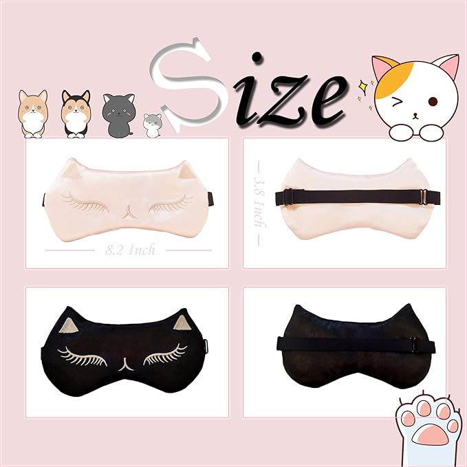 Cute Cat Sleep Mask for Kids, 2 Pack Silk Sleeping Eye Cover Adjustable Mask - Image 2