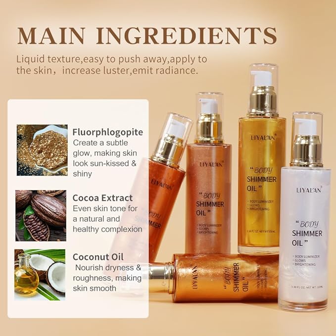 Liyalan Shimmer Body Oil Golden Brown 5 Color Bronze Face Glow Pearl - Image 7