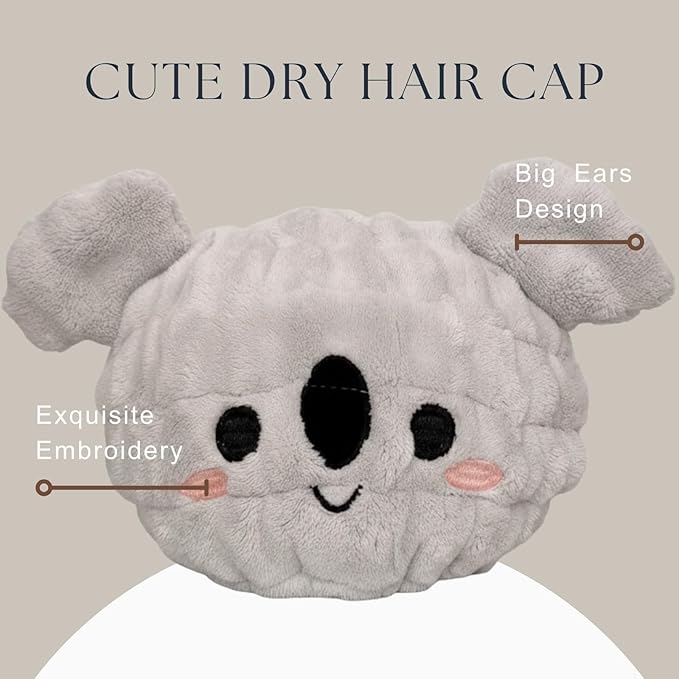 Microfiber Hair Towel Wrap for Kids, Koala Dry Hair Cap Suck Water, Absorbent - Image 3
