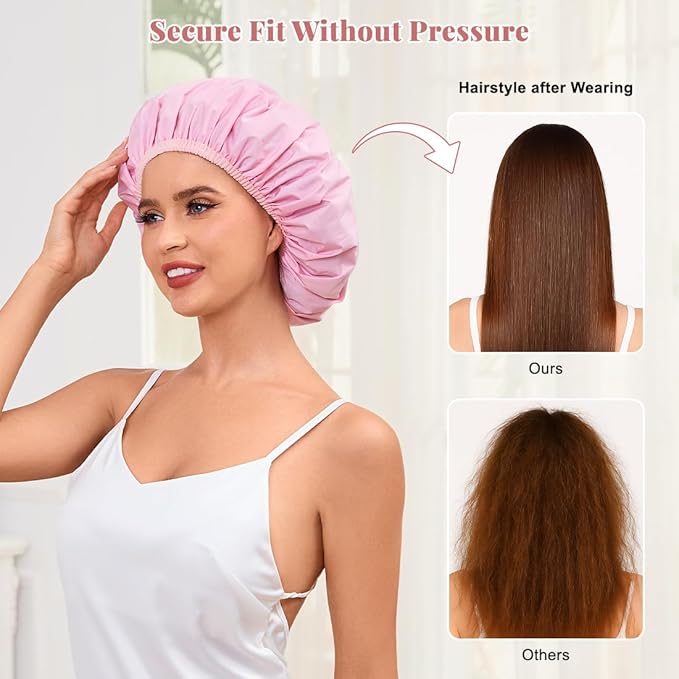 Shower Cap for Women Waterproof Reusable, Large Shower Cap Non-Slip - Image 4